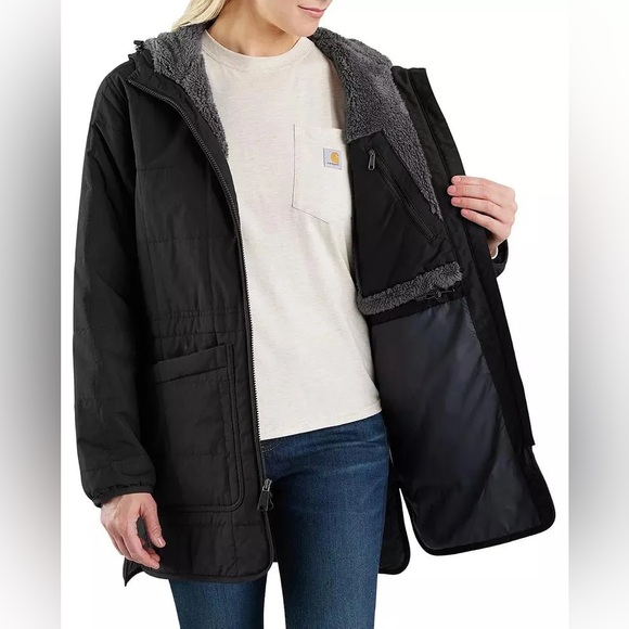 Carhartt Women's Rain Defender Loose-Fit Hooded Jacket Fleece-Lined Sz Small - Picture 3 of 14